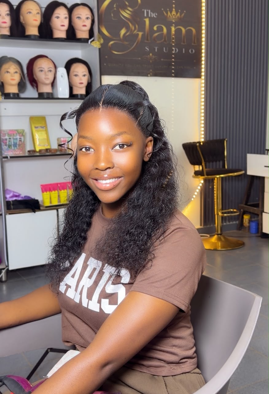Smiling client with voluminous black hair